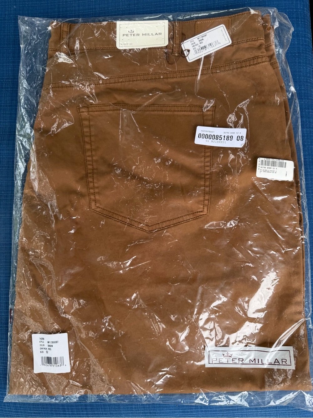 NWT Men’s Big size 52 x 34 Peter Millar Signature Sateen Brown/Caramel pants.